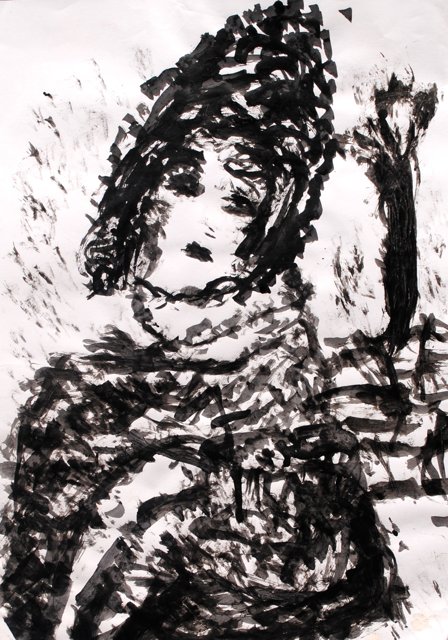 Black and white drawing of a feamle.