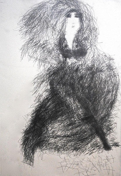 Black and white drawing of a female