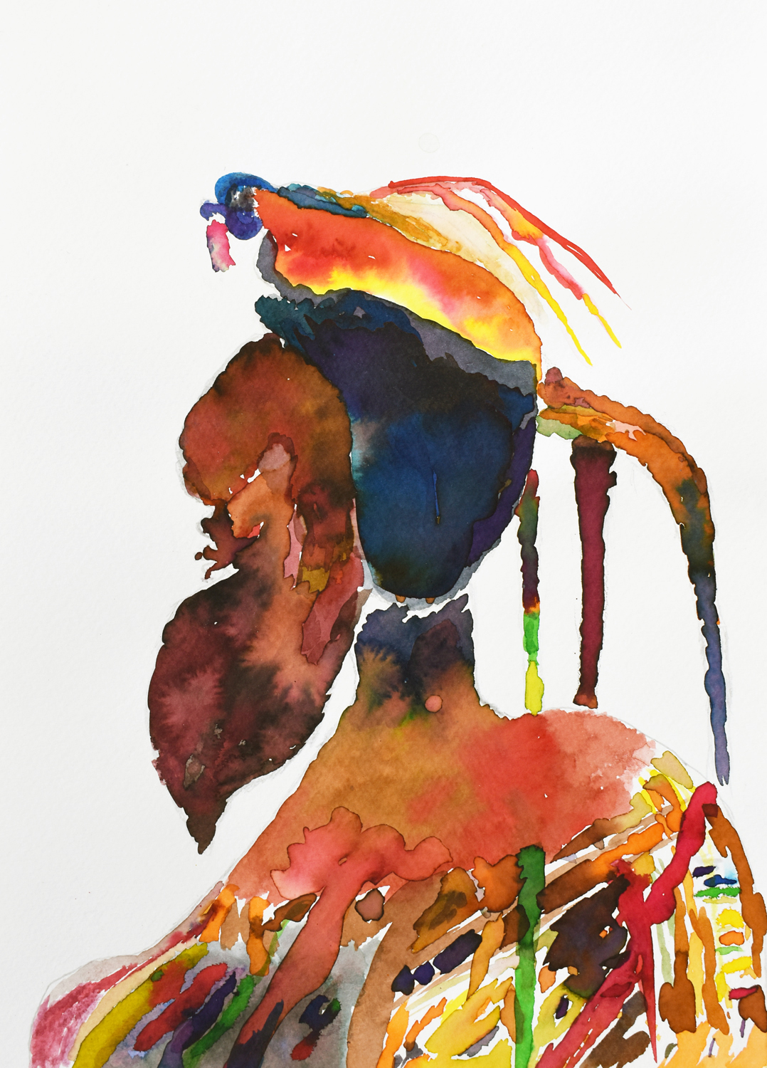 A colourful painting in watercolour.