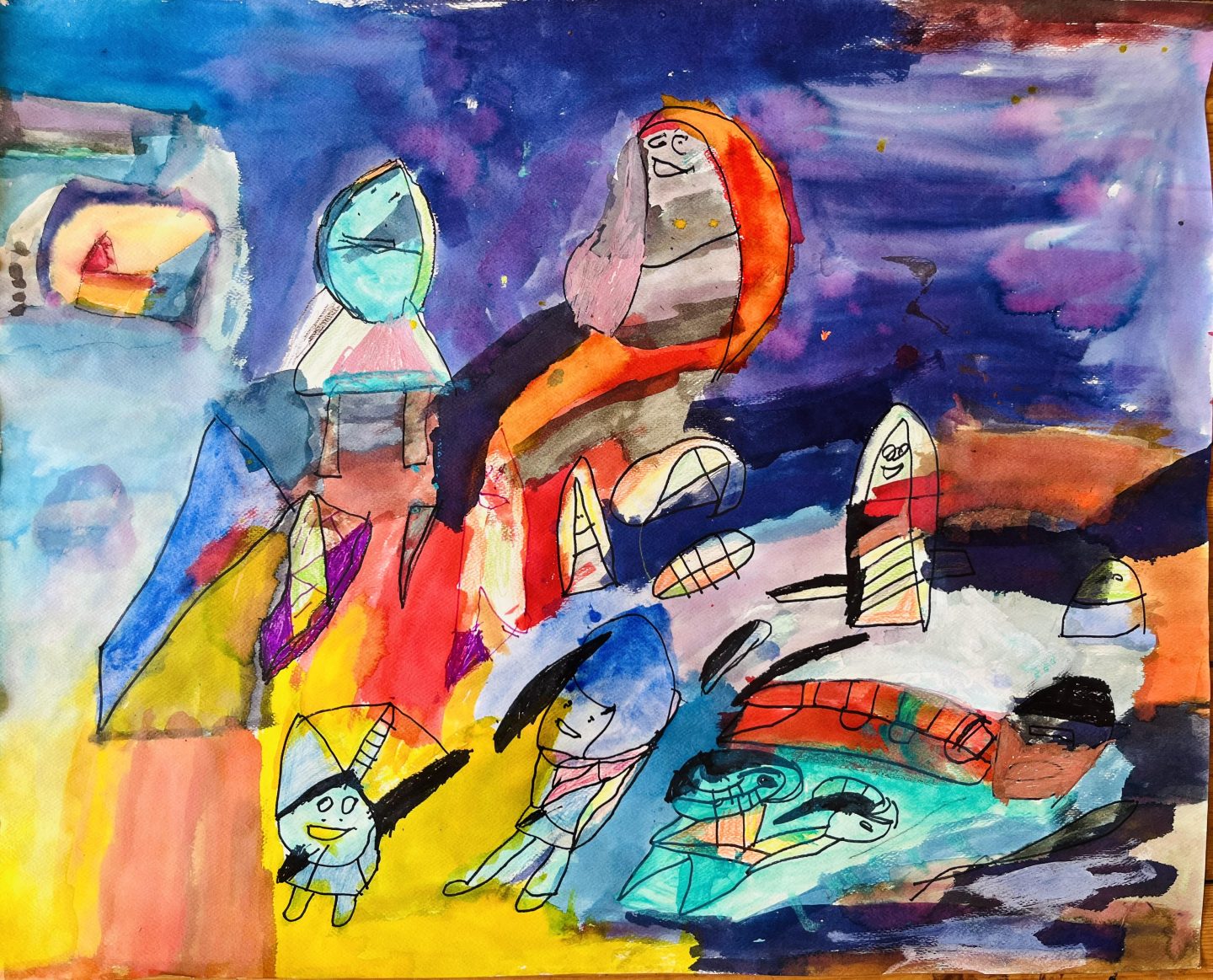 A colourful abstract painting inspired by outer space.