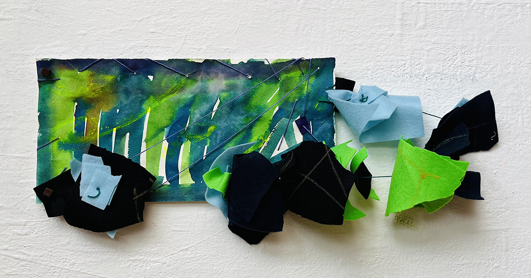 A colourful mixed media piece.