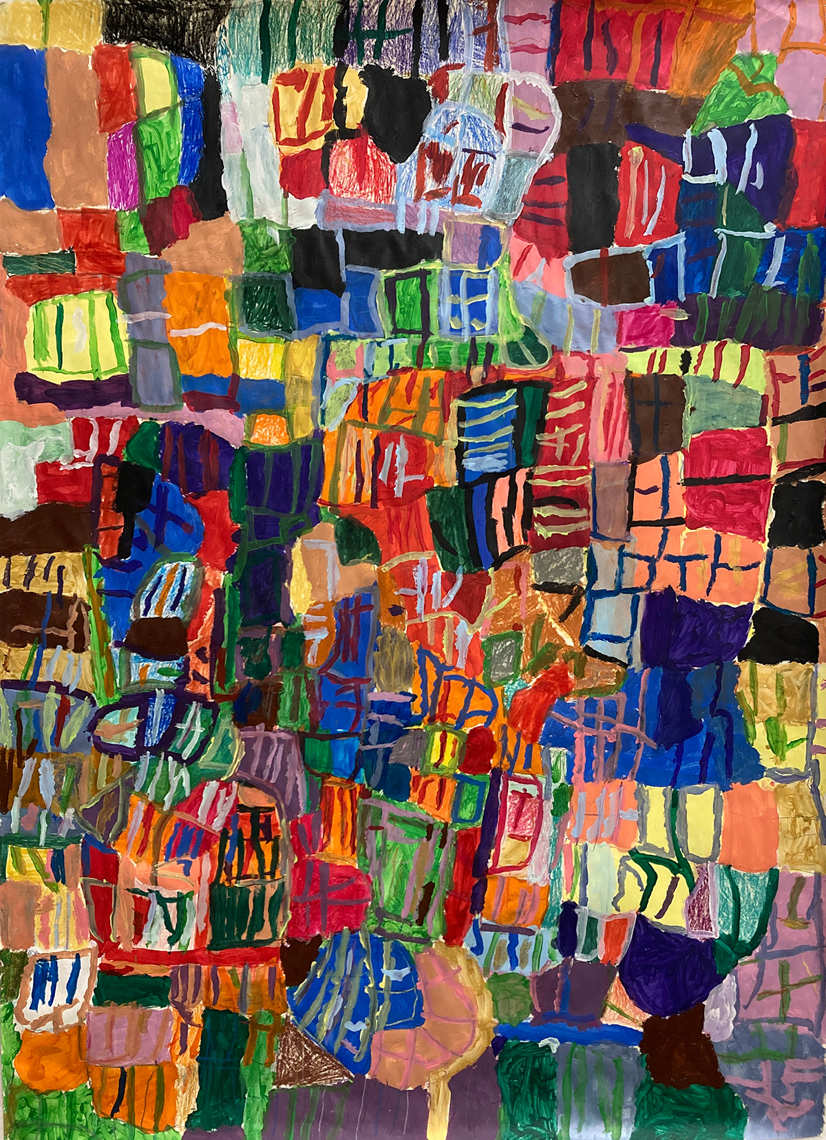 Abstract painting in bold colours.