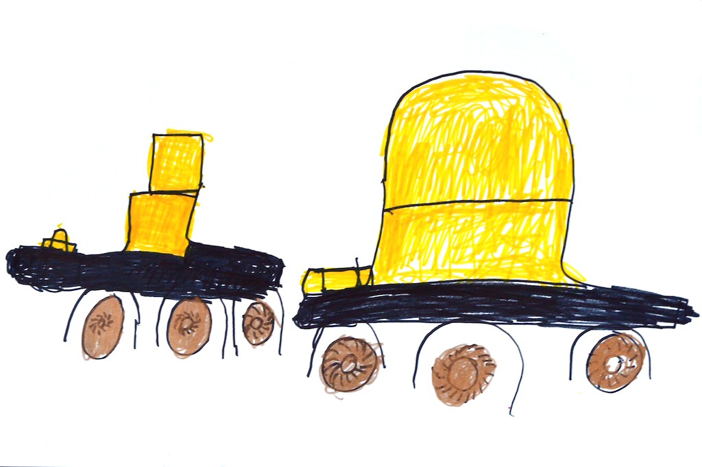A colourful drawing on paper.