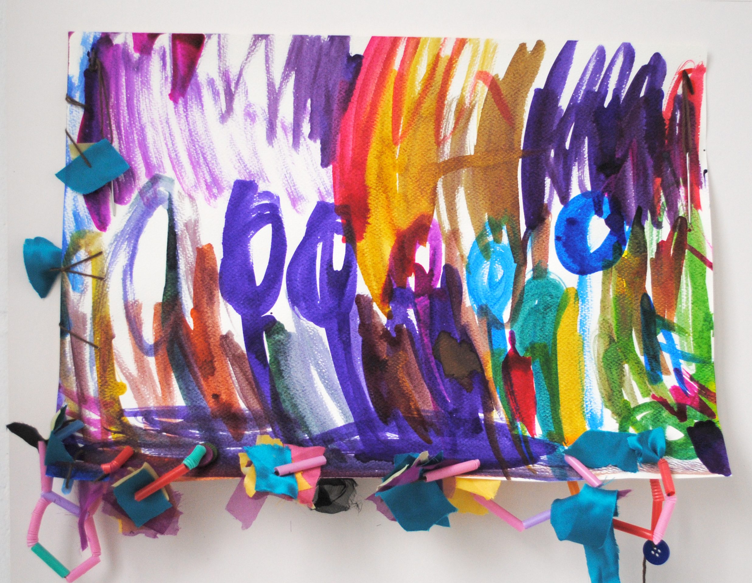 A colourful mixed media piece.