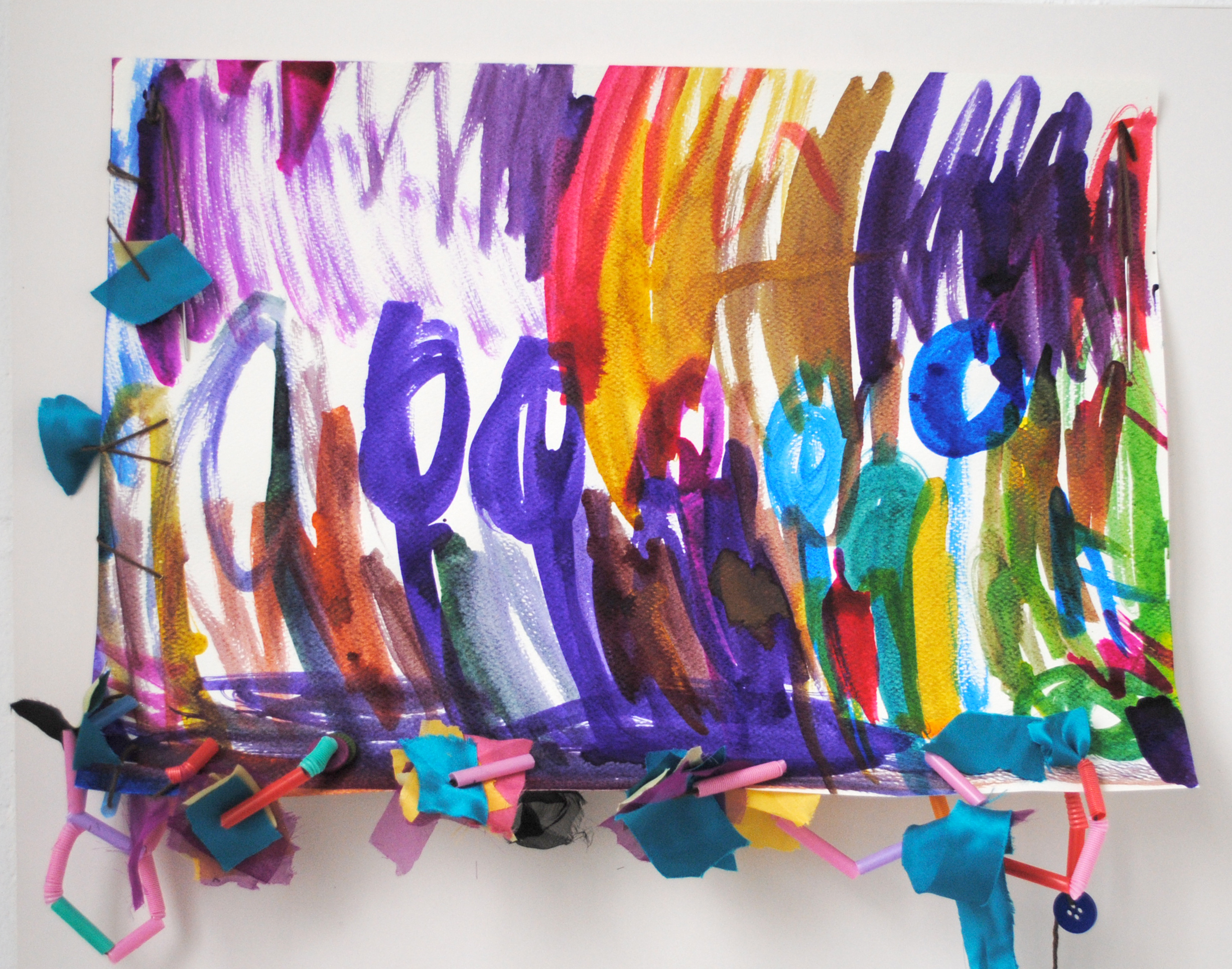 A colourful mixed media piece.