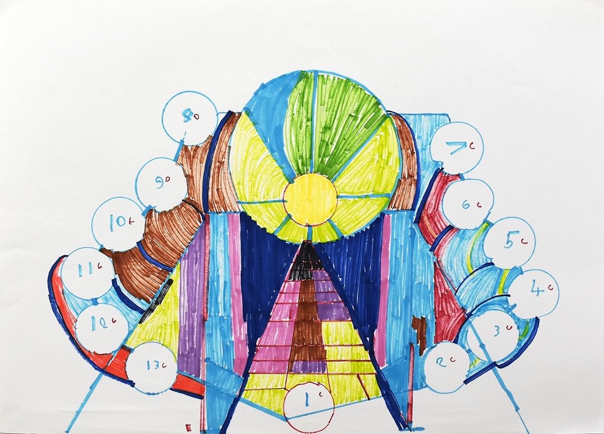 A colourful drawing on paper