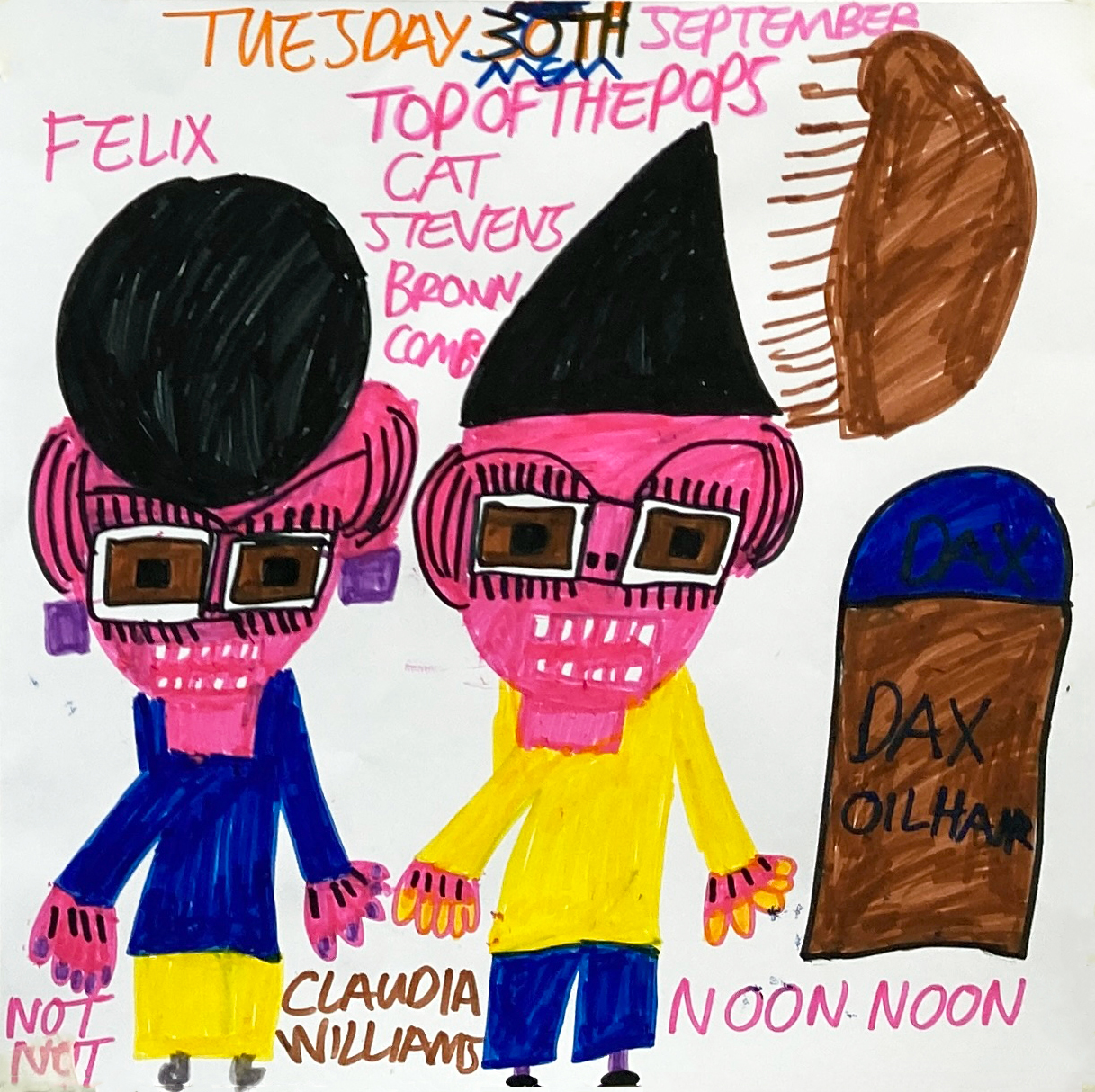 Drawing of two people wearing glasses