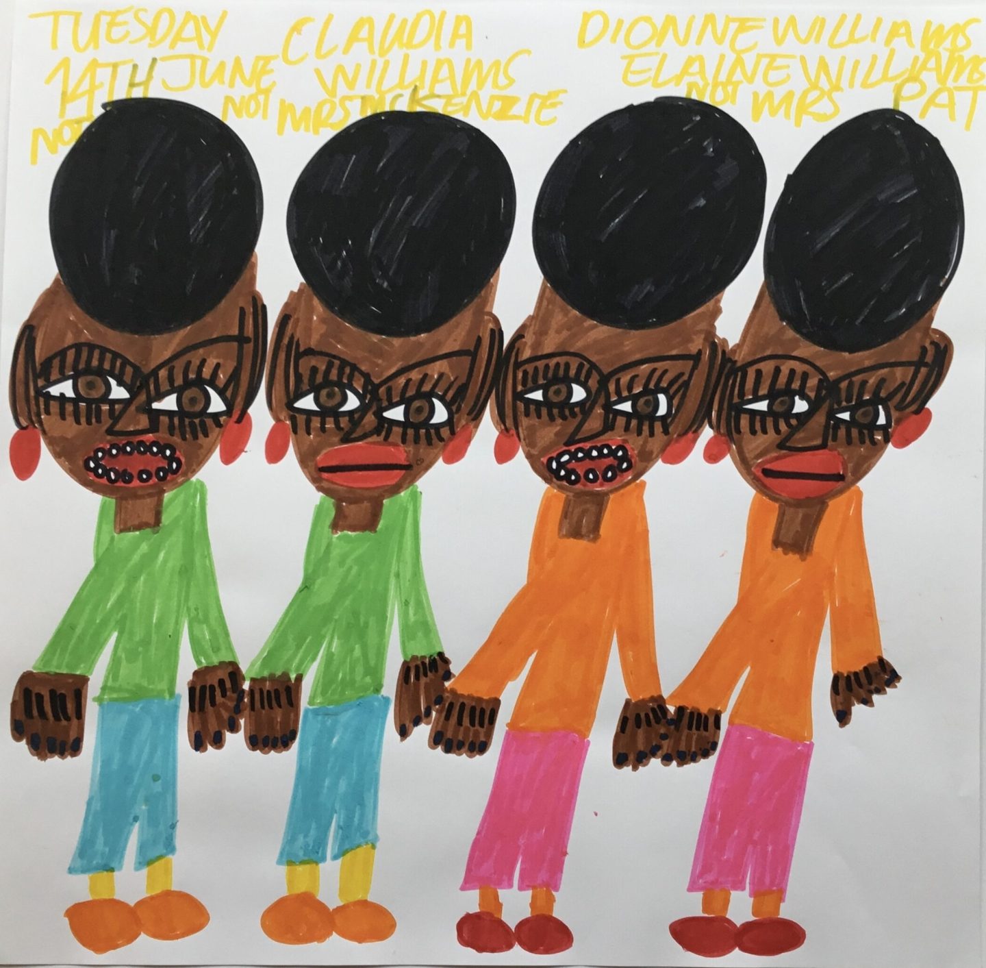 Drawing of four women standing next to each other.