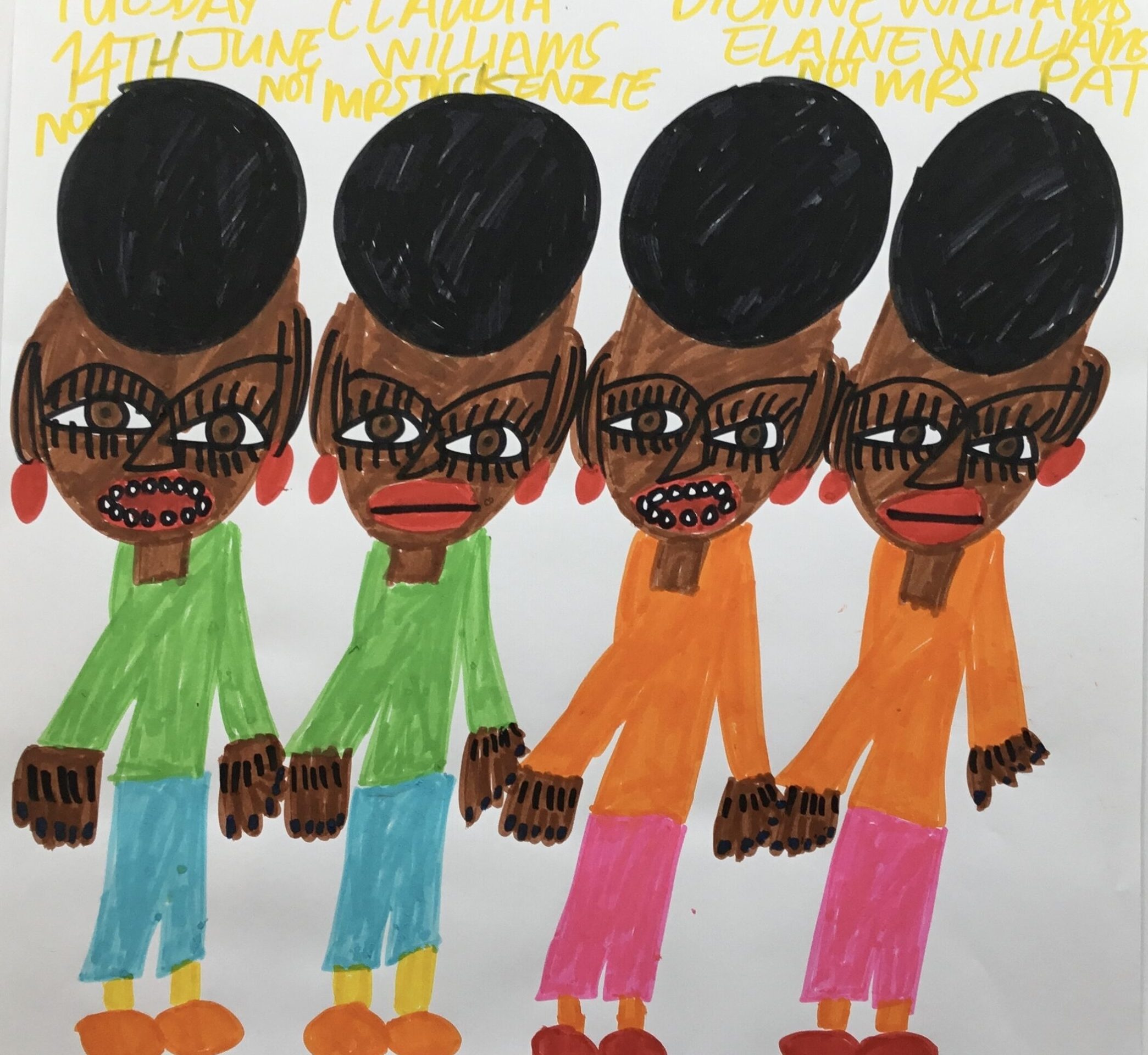 Drawing of four women standing next to each other.