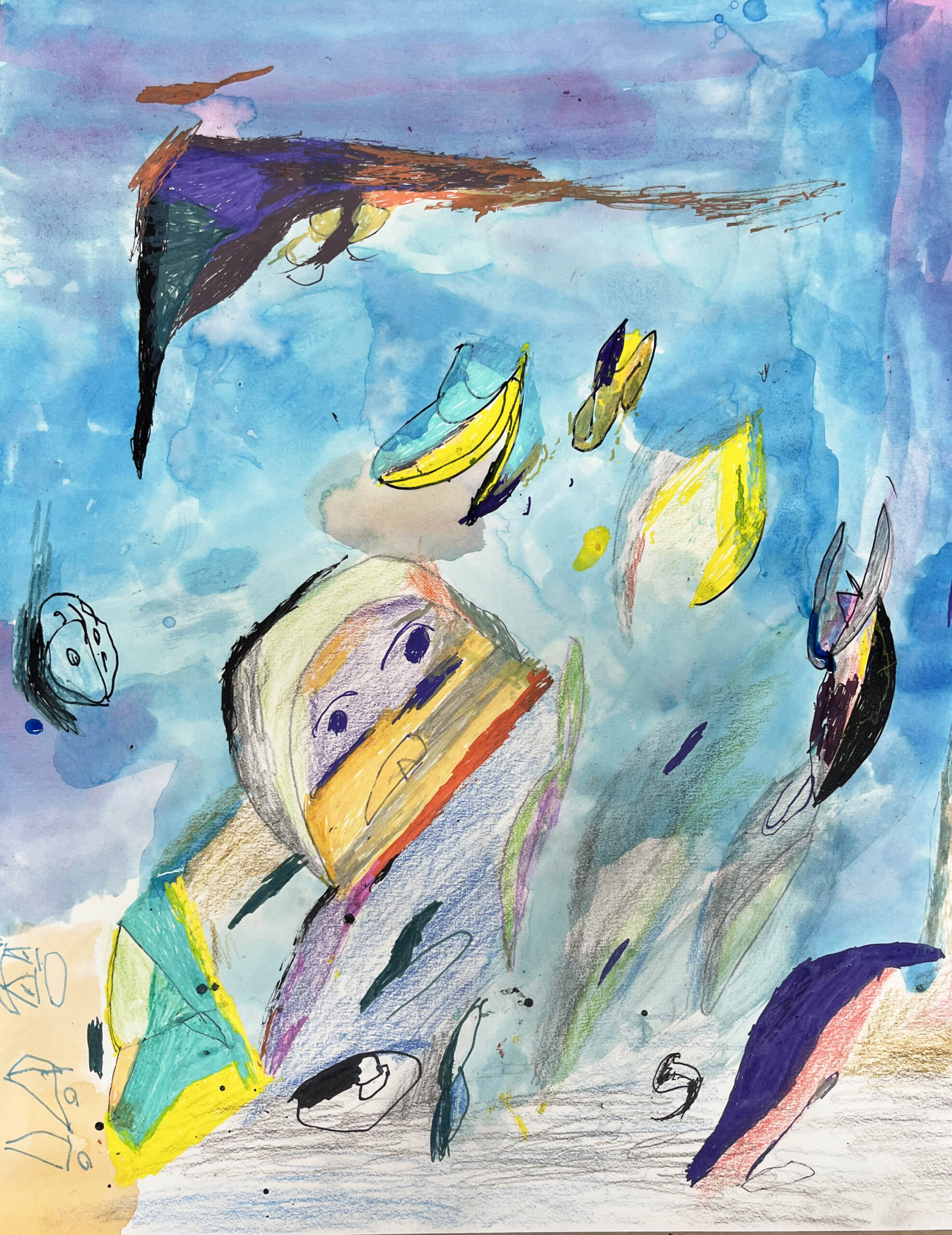 A colourful painting inspired by outer space.