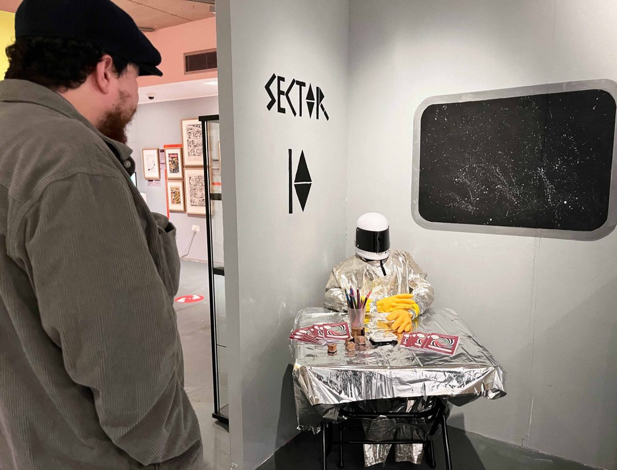 Evan Bond with his installation.