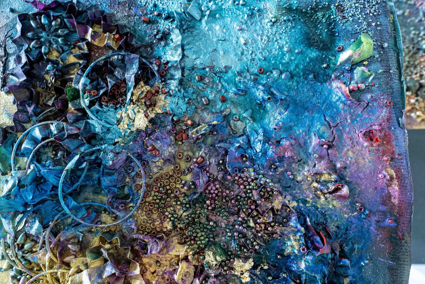 A mixed media abstract artwork.