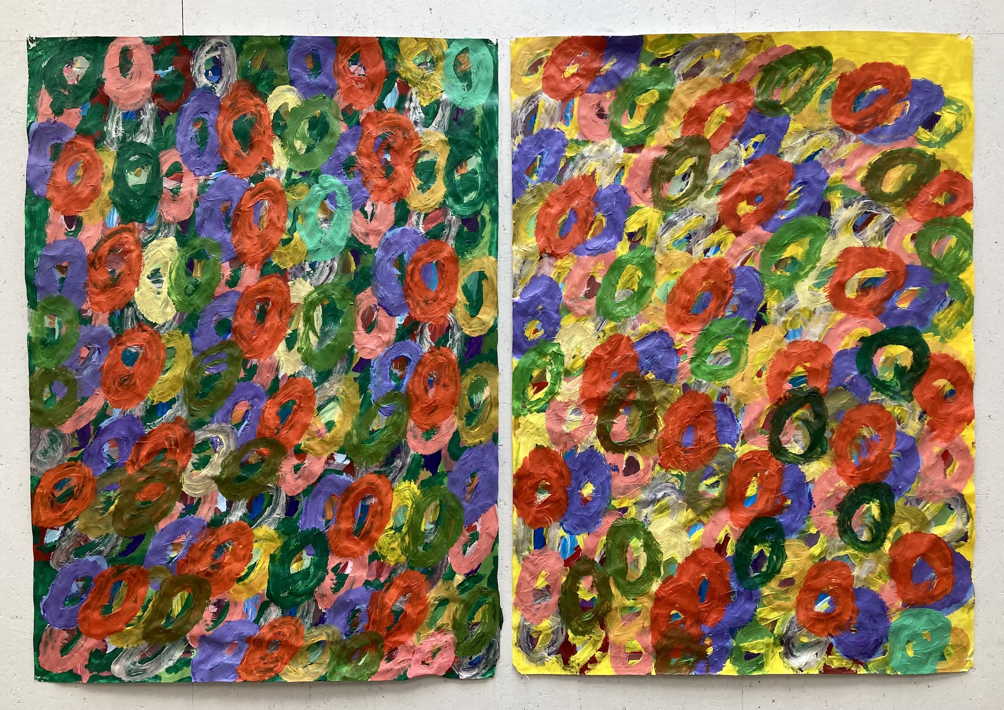 Two large abstract paintings by Kwaga Sillingi.