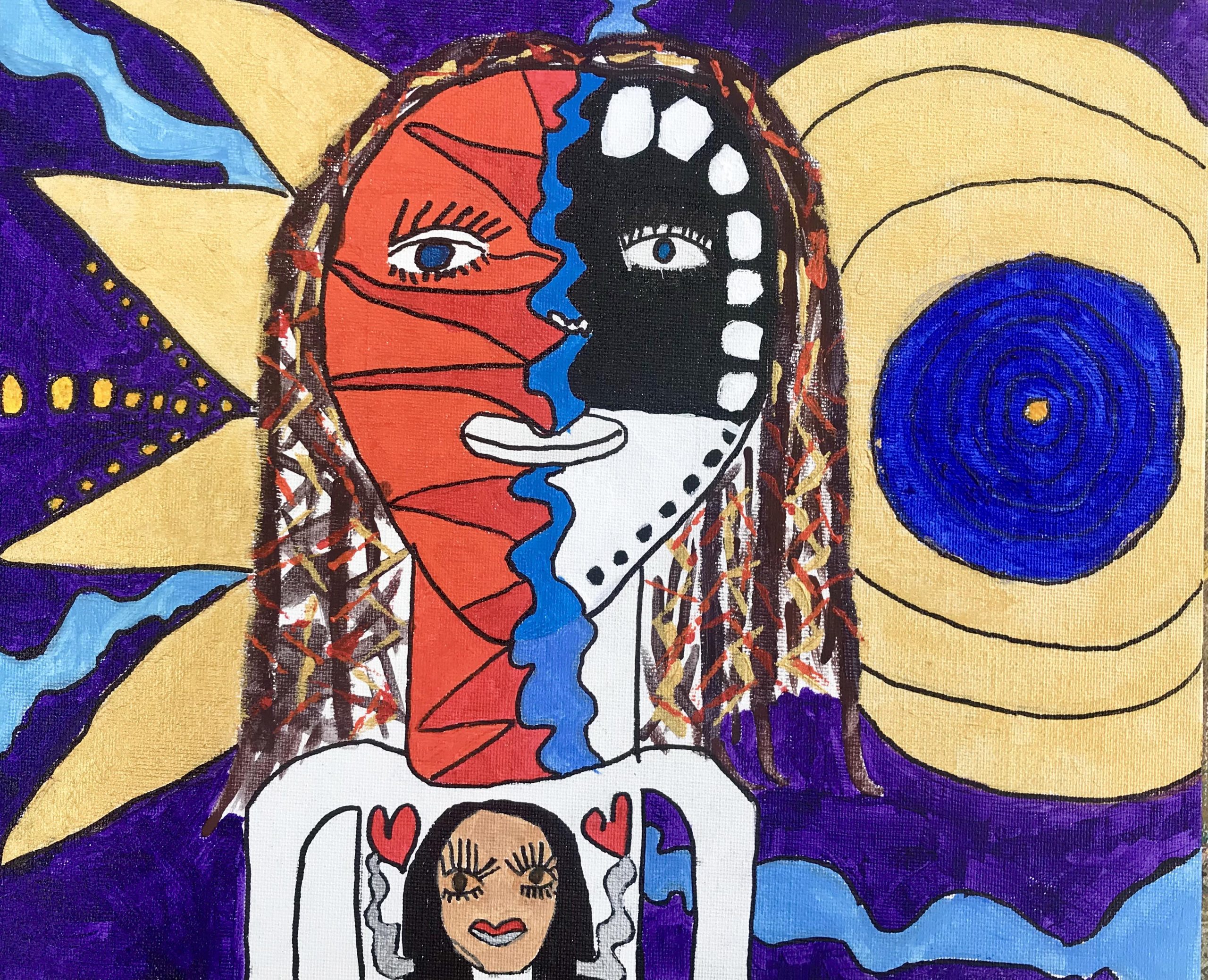 An abstract painting of a woman.