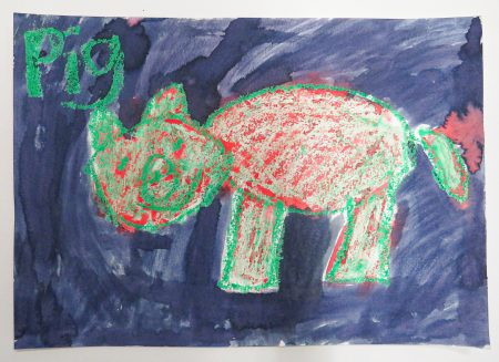 Pig, oil, pastel and ink, 29.7x42cm