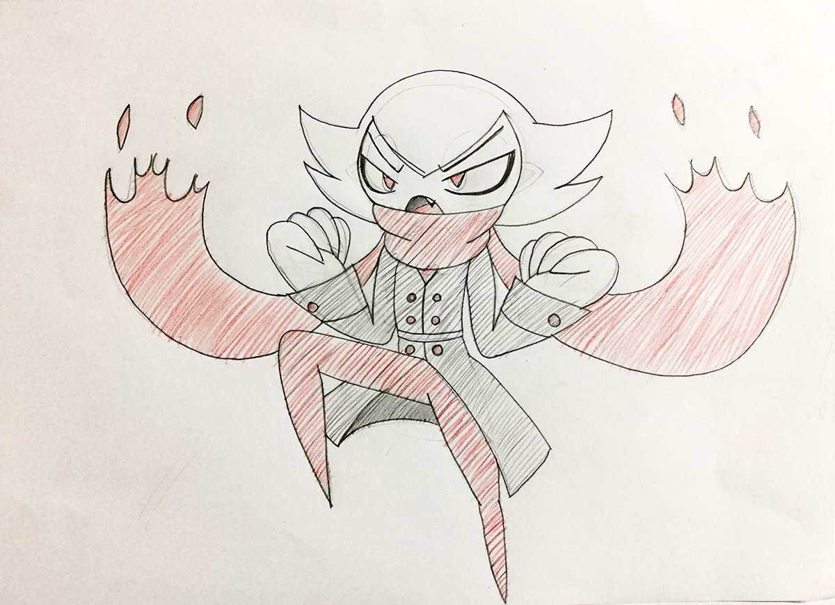 A drawing in 6b and coloured pencils.