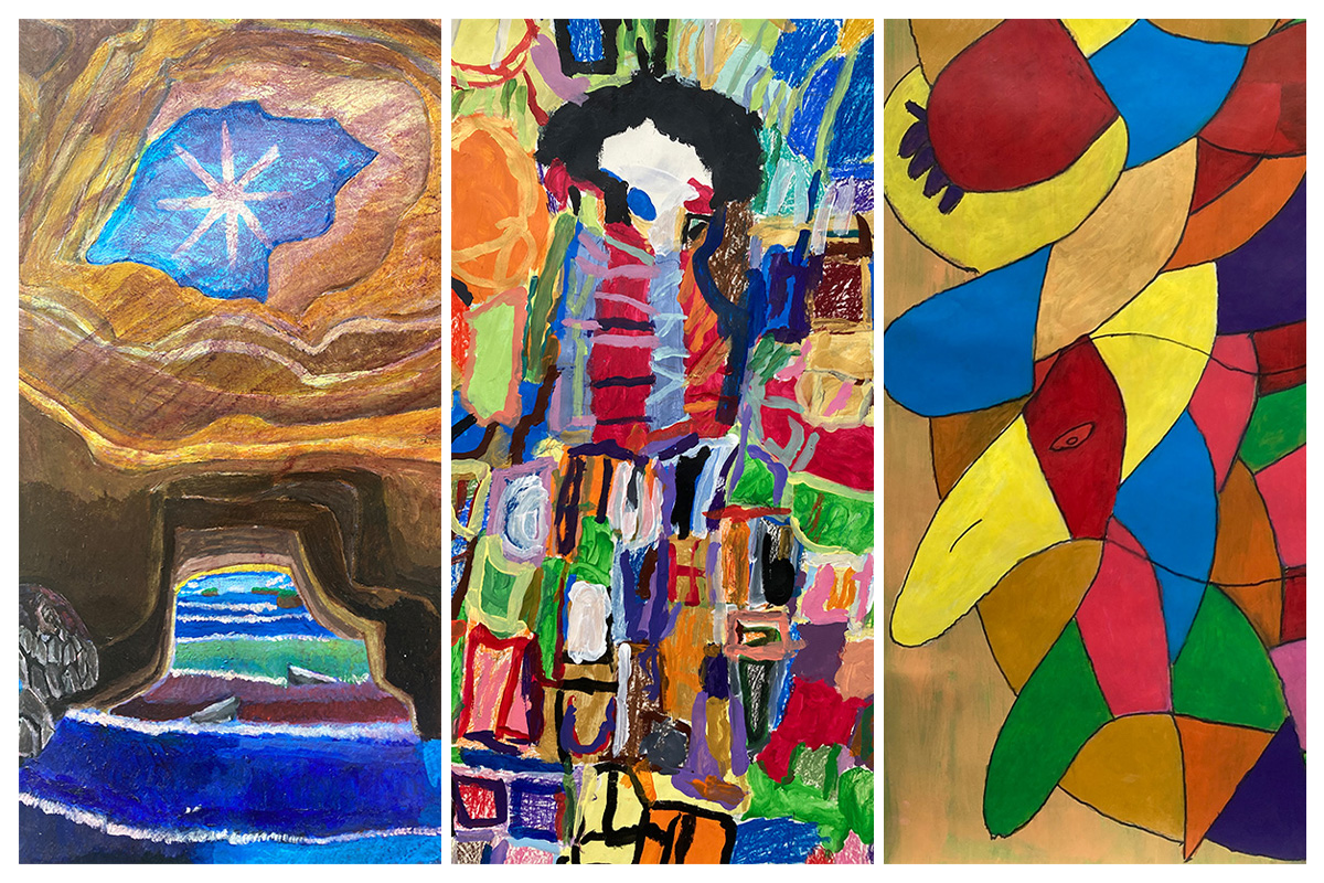 Group image of details of artworks by Immanuel Adelowo, Derek Williams and Robin Smith