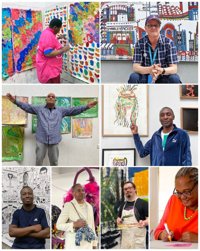 Collaged image of Actionspace artists making their artwork.