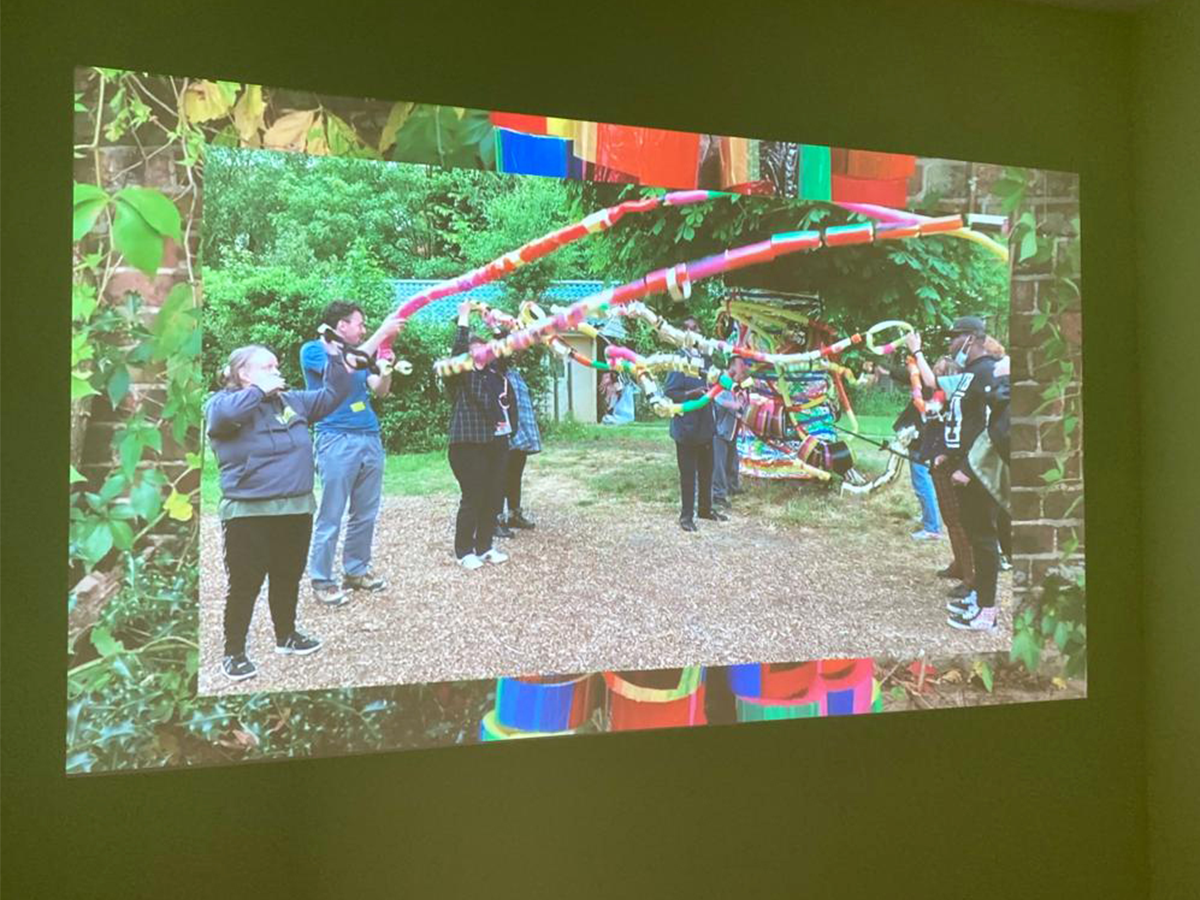A photo of a video projection