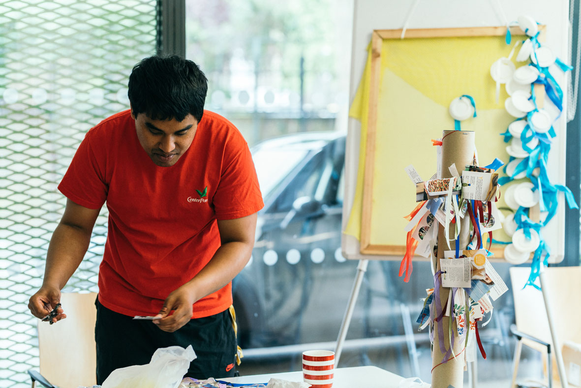 Artist Abu Hasnat working in his studio space.