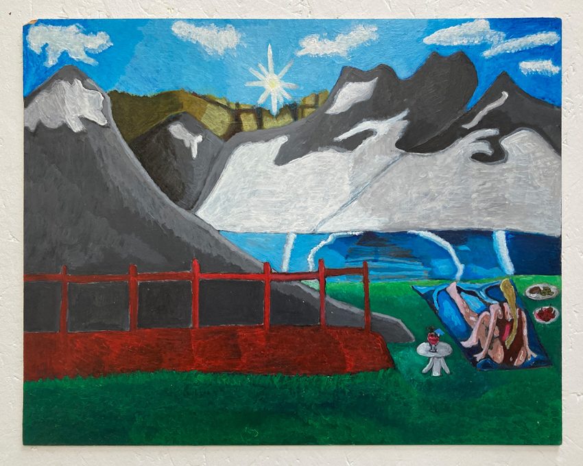 Hidden Paradise (2024), acrylic on board. Image courtesy of the Artist and ActionSpace.