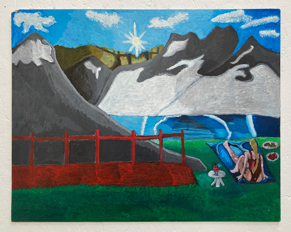 Hidden Paradise (2024), acrylic on board. Image courtesy of the Artist and ActionSpace.