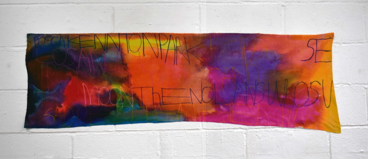 Moon, 168 x 52, ink on fabric, 2024. Image courtesy of the Artist and ActionSpace.
