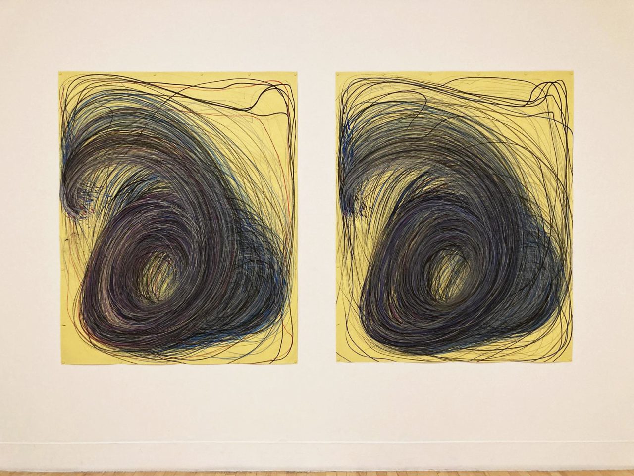 Installation shot of 'Drawing 25', 2 drawings, ink and graphite on paper, 1673 × 1360 mm (2022). Tate Britain. Image courtesy of the Artist and ActionSpace.