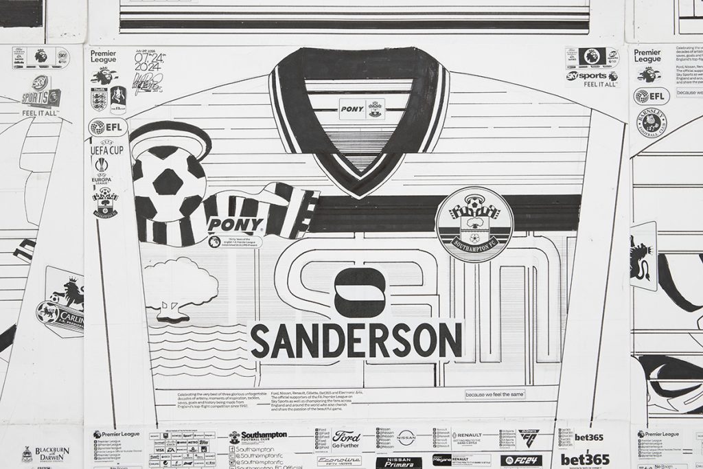 Babajide Brian's artwork, a pencil drawing of a football T shirt.