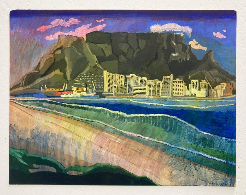 Rainbow Mountain (2025), acrylic on board, 64.5 x 44.5cm. Image courtesy of the Artist and ActionSpace.