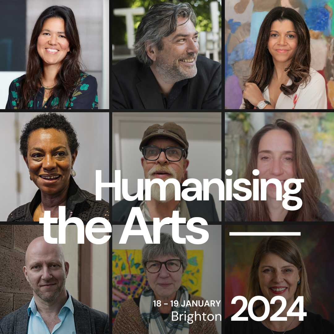 Six square portraits with the text Humanising the Arts, 18-19 January 2024, Brighton over the top.