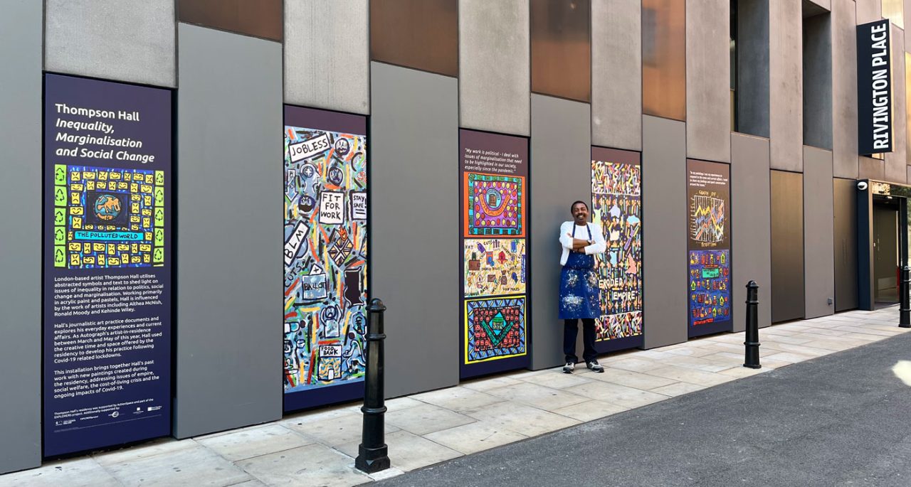 Thompson Hall stood outside Autograph Gallery in front of his commission.