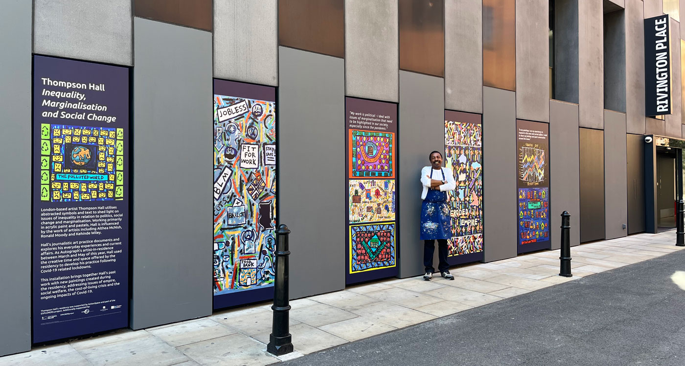 Thompson Hall stood outside Autograph Gallery in front of his commission.