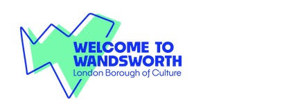 A green and blue logo for Wandsworth: London Borough of Culture.