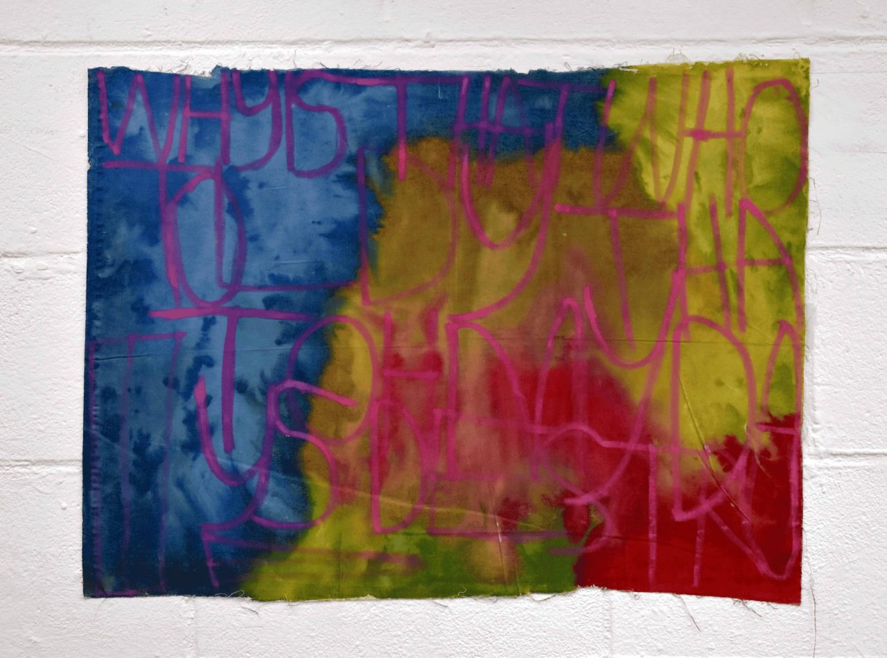 Why is that, 80 x 60, ink on fabric, 2024. Image courtesy of the Artist and ActionSpace.
