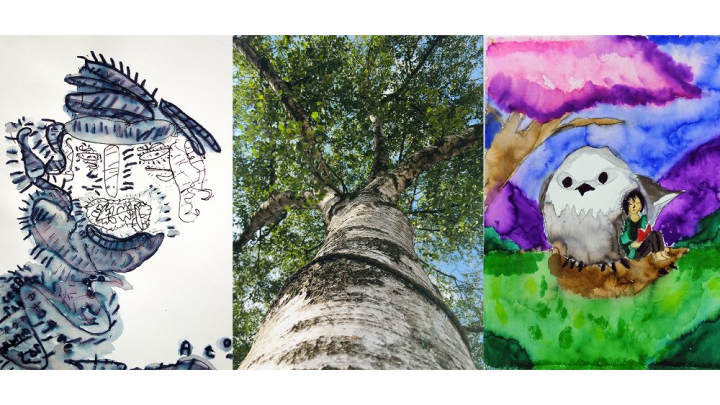 Three artworks collaged next to each other.