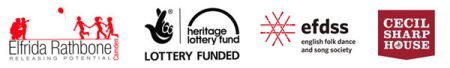 Elfrida Rathbone, English Folk Dance and Song Society, Cecil Sharp House, and Heritage Lottery Fund logos.