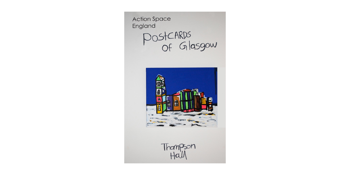 An exhibition poster for "postcards for Glasgow".