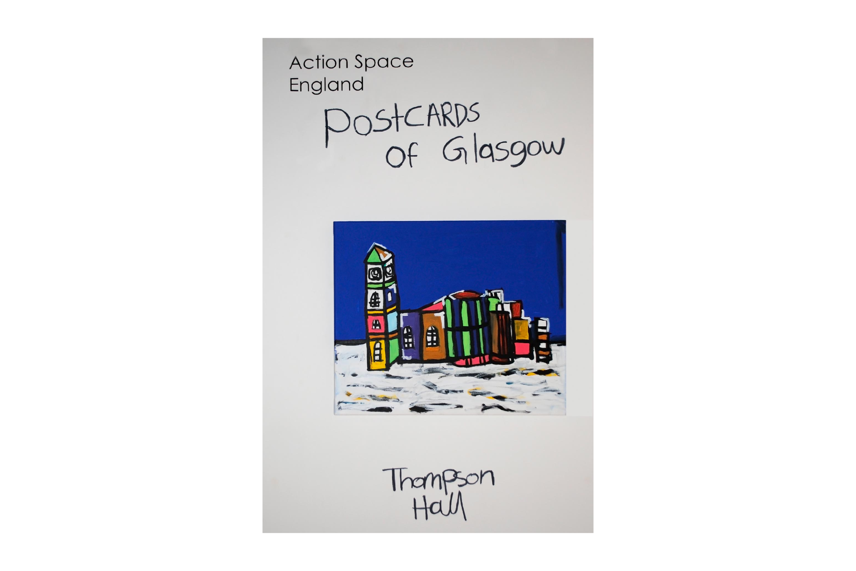 An exhibition poster for "postcards for Glasgow".