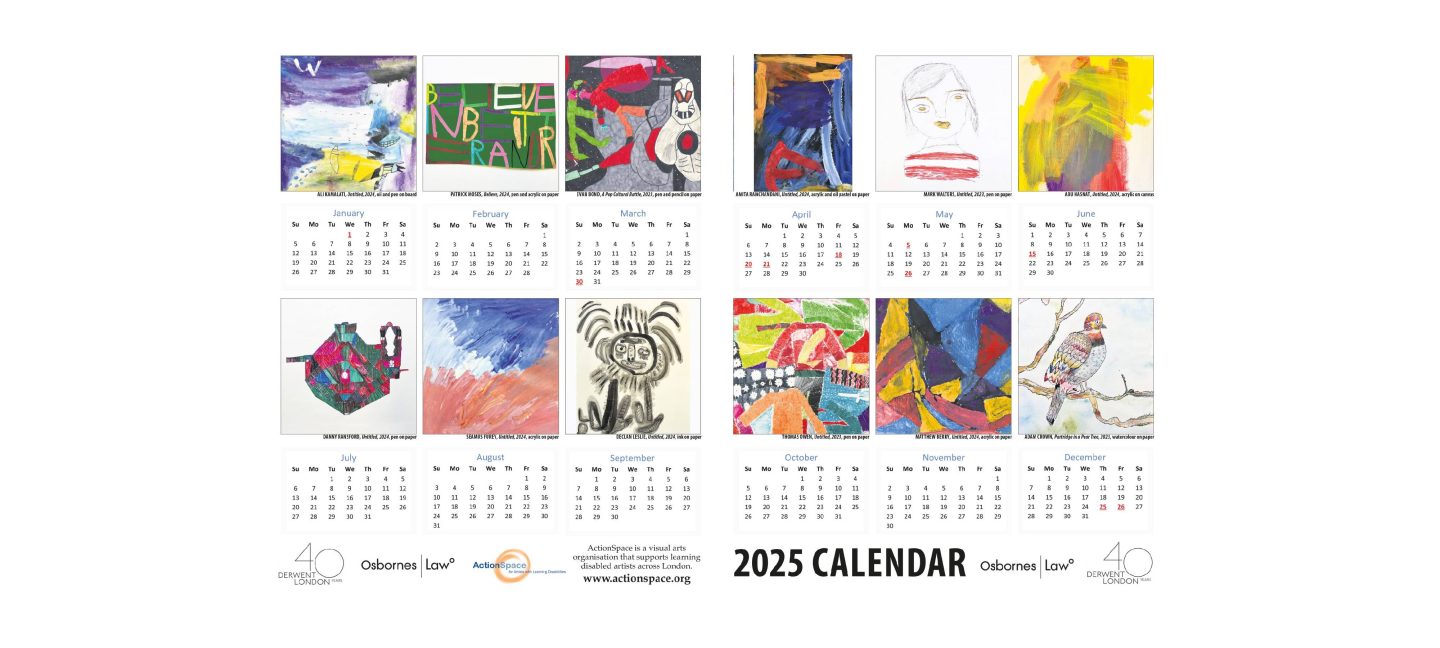 A calendar featuring the artworks of ActionSpace artists.