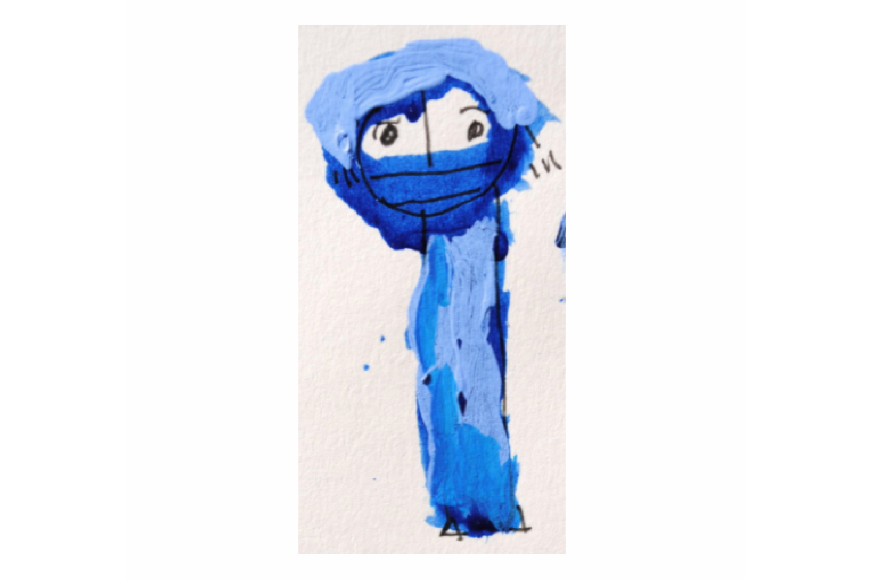A painting of an abstracted person in blue.