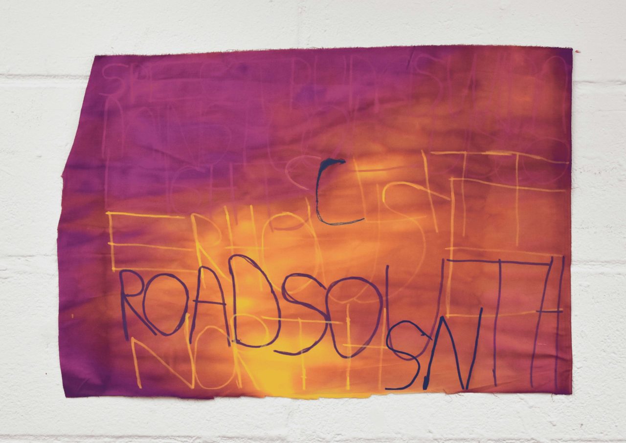 Roads, 65 x 45, ink on fabric, 2024. Image courtesy of the Artist and ActionSpace.